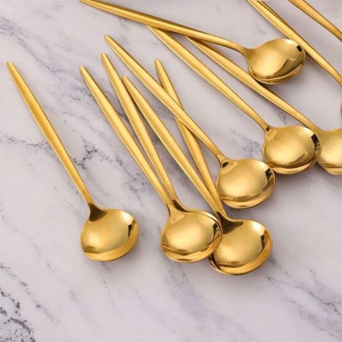 Lot de 6 cuillères à café dorées en acier inoxydable – cuillères dessert moka thé finition or titane élégante