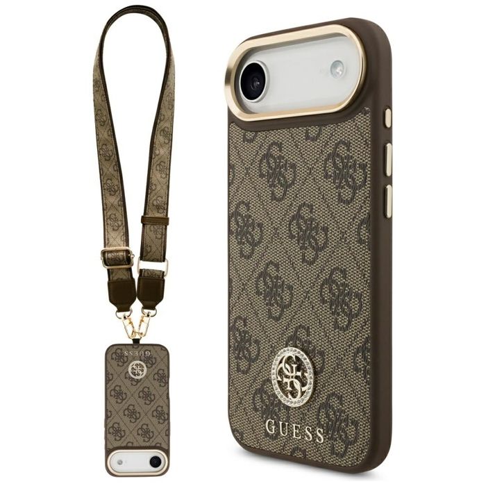 Etui Guess 4G Strass Logo & Big Strap Metal Buttons MagSafe do iPhone Air br?zowy Neuf