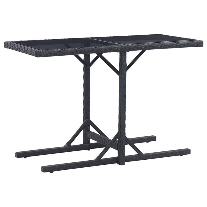 Soldes printemps Table terrasse - Noir - Table de jardin - 1 PC - Noir 110x53x72 cm verre - et résine tressée T470