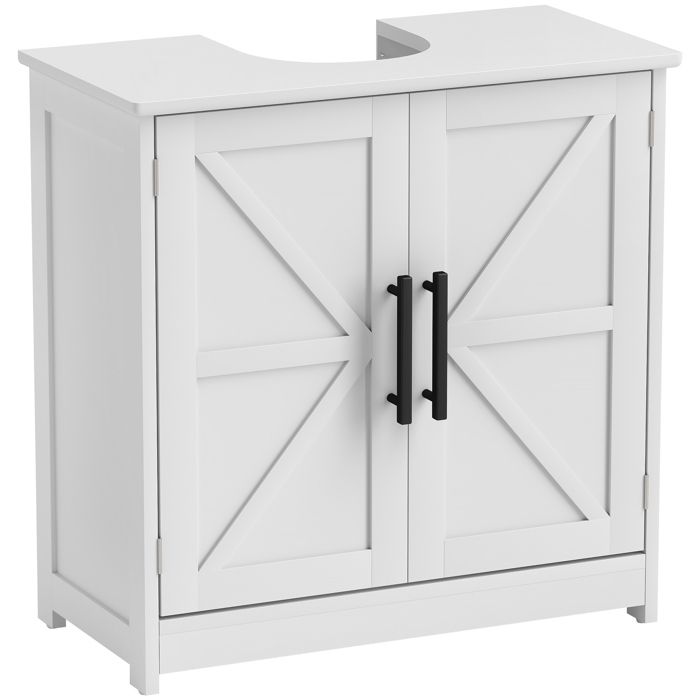 Meuble sous lavabo - HOMCOM avec 2 portes magnétiques style grange et étagères réglables - style ferme- 60 x 30 x 60 cm- blanc