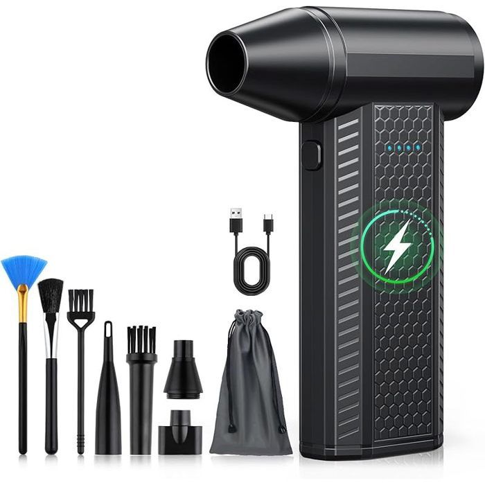 Souffleur Air Comprimé avec 130000 TR/Min Souffleur avec Batterie 4000mAh 4 Vitesses Mini Souffleur Sans fil Puissant Brosses(noir