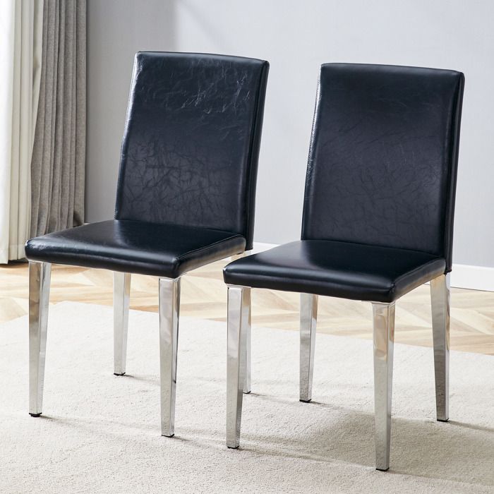 Chaises de salle à manger minimalistes - Ensemble de 2 pièces - Noir et argent - Cuir PU et métal