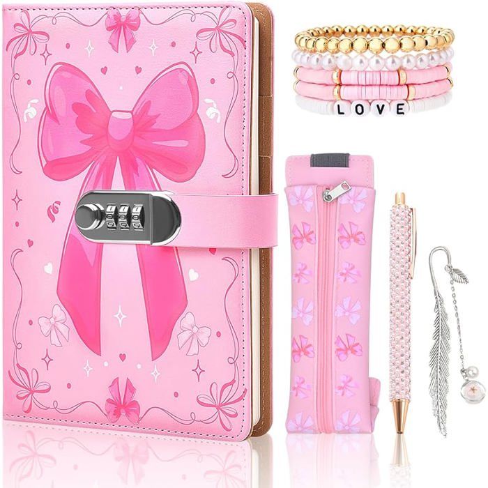 Ensemble Journal Intime Rose A5 Avec Cadenas – 100 Pages, Trousse, Bracelets, Stylo – Cadeau Fille 6-12 Ans
