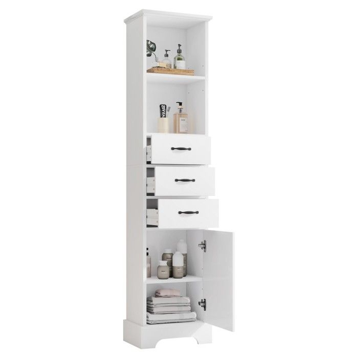 Colonne Salle De Bain Blanc 38x26x172.5cmFinition Laquée Résistante À LhumiditéTiroirsÉtagères Réglables Et Armoire De Rangement
