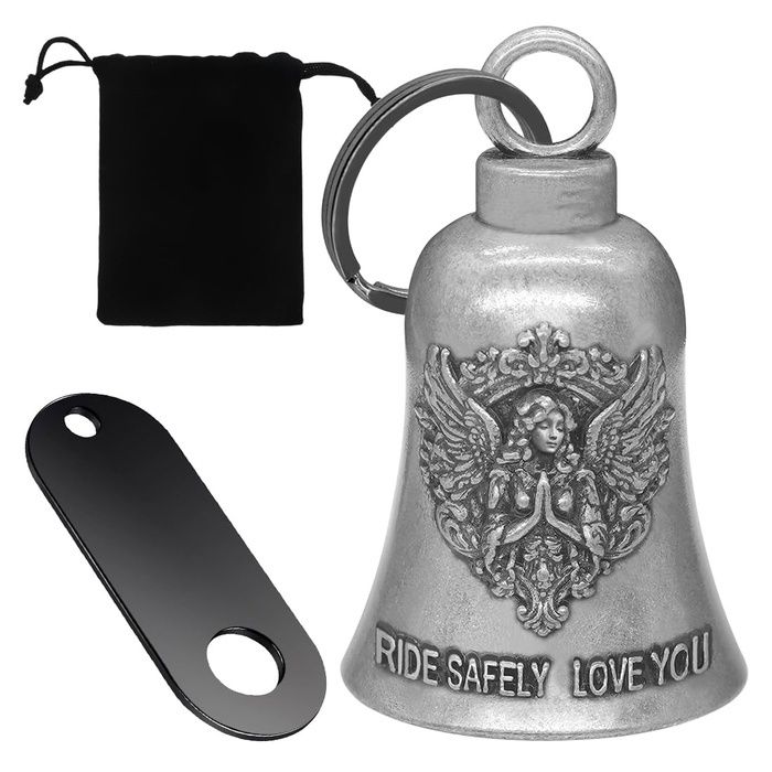 Clochette Moto Porte Bonheur en Acier Inoxydable Cloche de Moto Ailé à Motif dAnge Ving Boussole Marteau PERSONNALISATION VEHICULE