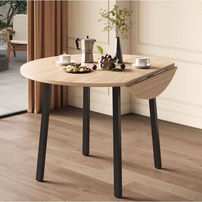DESVIAE Table à manger ronde pliante 100 x 100 cm MDF décor chêne pieds en métal 2 à 4 personnes