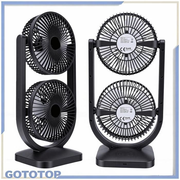 GOTOTOP Ventilateur à double tête moins deVentilateur Tour De Refroidissement Double Tête 2 En 1 USB electromenager ventilateur Gris