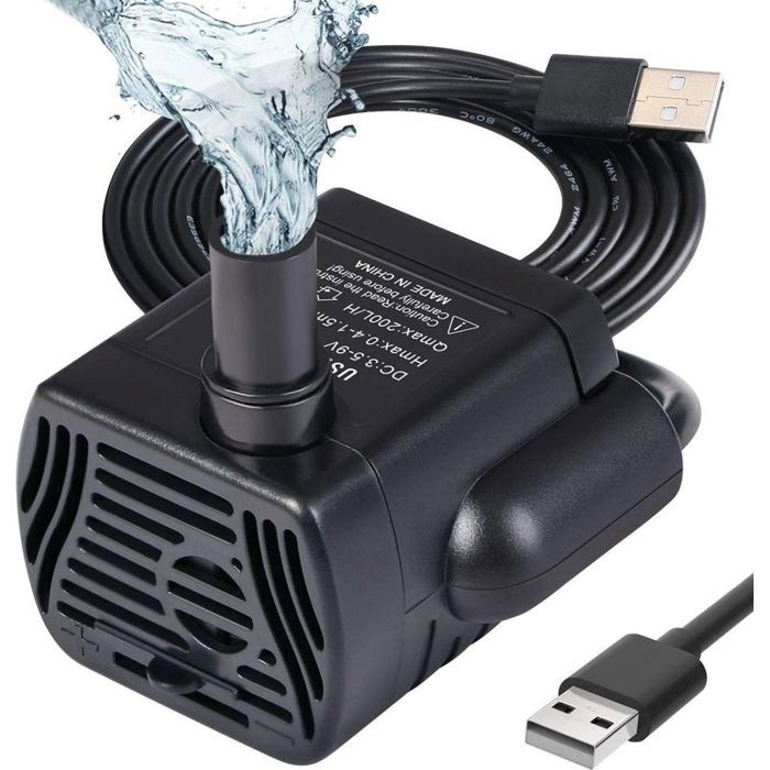 Pompe Eau Submersible Aquarium Pump Ajustable 200L/H 3W Ultra-Silencieux Pompe Catit USB pour Étang Fish Tank Fontaine Réservoir de