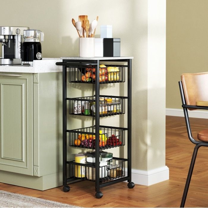 VUENOR Desserte de cuisine roulante 43 x 31 x 91 cm gris clair - 4 paniers