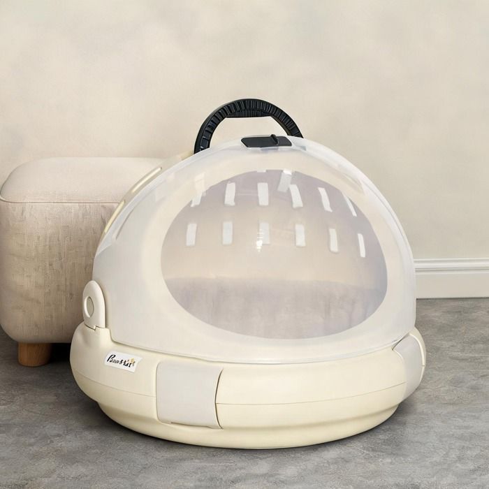 Niche de transport beige en peluche pour chat structure PP Ø41 x 35 2 cm jusquà 3 kg