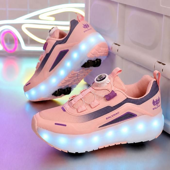 PATIN A ROULETTE lumineuses AProsp rechargeables double roue transformables tailles 28-40 enfant ado adulte rose