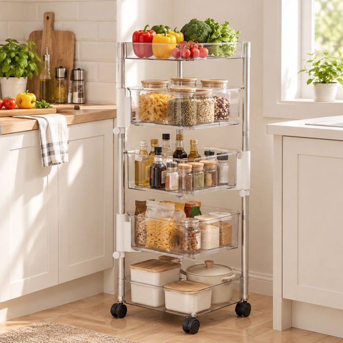 Desserte de Cuisine à Roulettes -31*31*93cm-Chariot de Service à 5 Niveaux - Plastique - montage facile