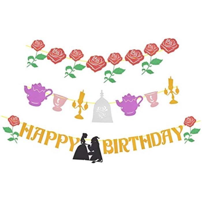 Support A Decorer X3rqa Belle Et La Bete Inspire Banniere Joyeux Anniversaire Belle Joyeux Anniversaire Rose Guirlande Princesse Fe Cdiscount Maison