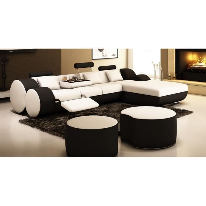 Canape D Angle Relax Cuir Blanc Et Noir Rima Achat Vente