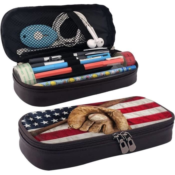Grande Trousse À Crayons En Cuir Avec Motif Balle De Baseball - Grande