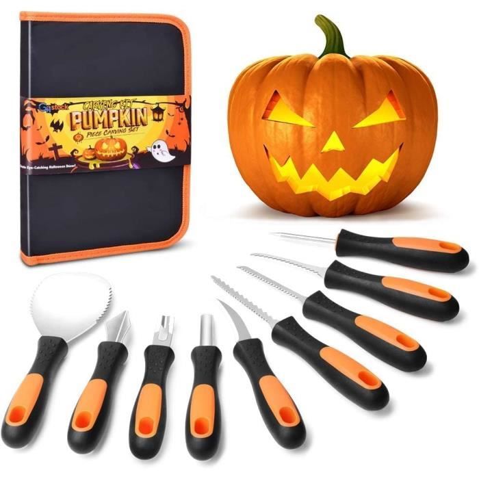 Taozoey Kit Sculpture Citrouille 23 Pièces - Outils Halloween Pour Enfants Et Famille Avec 20 Gabarits En Acier Inoxydable