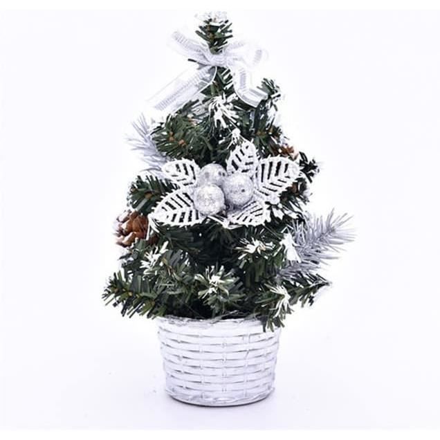 Sapin De Noël Artificiel Enneigé 40 Cm - Décoré Boules Rouges Et Blanches, Pot Rouge, Prêt à Poser