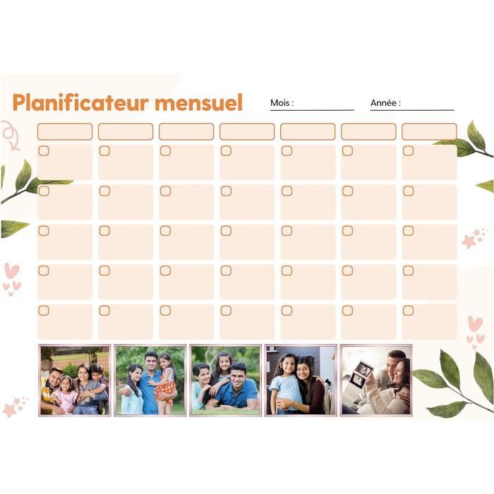 Calendrier Magnétique Frigo 42x28 Cm 2-en-1 (Aimant/Adhésif) - Planning Semaine Effaçable + 6 Marqueurs & 16 Stickers Famille