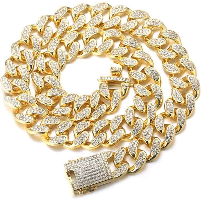 ChainsPro Collier Homme Chaîne Cubaine Miami 9MM - Chaîne Gourmette Acier Inoxydable Argent/Noir/Or