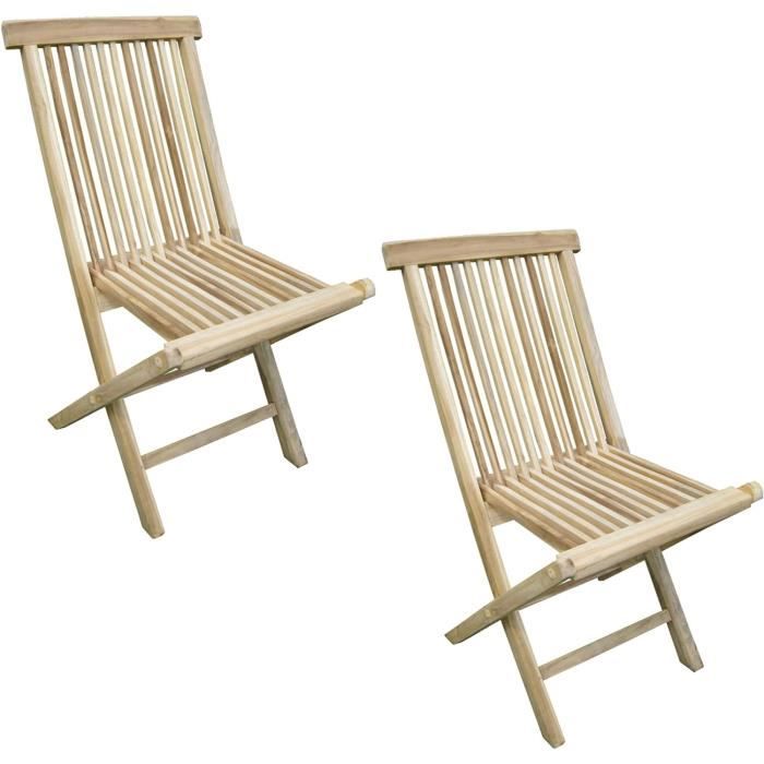 Ensemble table chaise de jardin - Lot de 2 chaises pliantes en teck ...