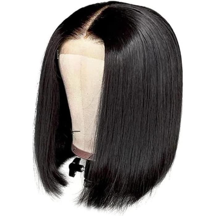 Perruque Bob Cheveux Courts Noirs 30 Cm Avec Frange - Synthétique Naturelle