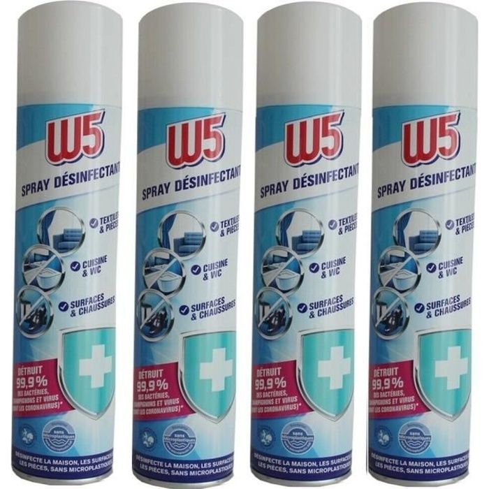 W5 Lot de 4 Spray désinfectant Textiles & Pièces Cuisine & WC Surfaces &  Chaussures