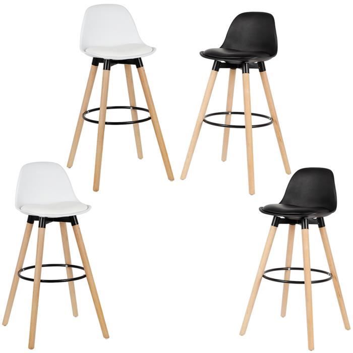 lot de 2 chaises de bar en plastique blanc - zuorior - style scandinave - pieds en bois - hauteur 91cm
