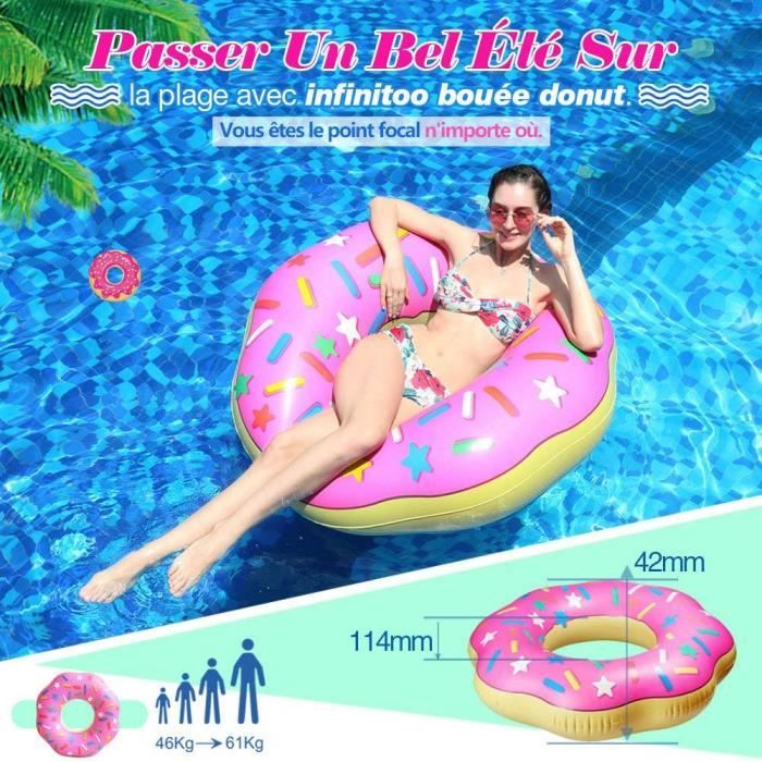 Bouée Donut Croqué Géante Gonflable Piscine Plage Matelas 107X27 cm Détente Fun