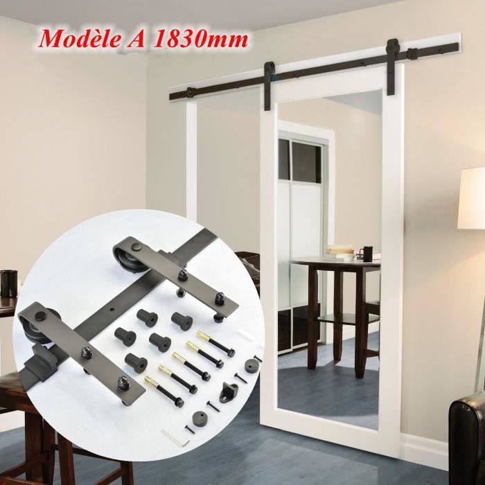 6FT Tringle rail porte coulissante Coulissant Système de Voie Roue de Poulie de Rail de Porte Suspendu Modèle A 1830mm