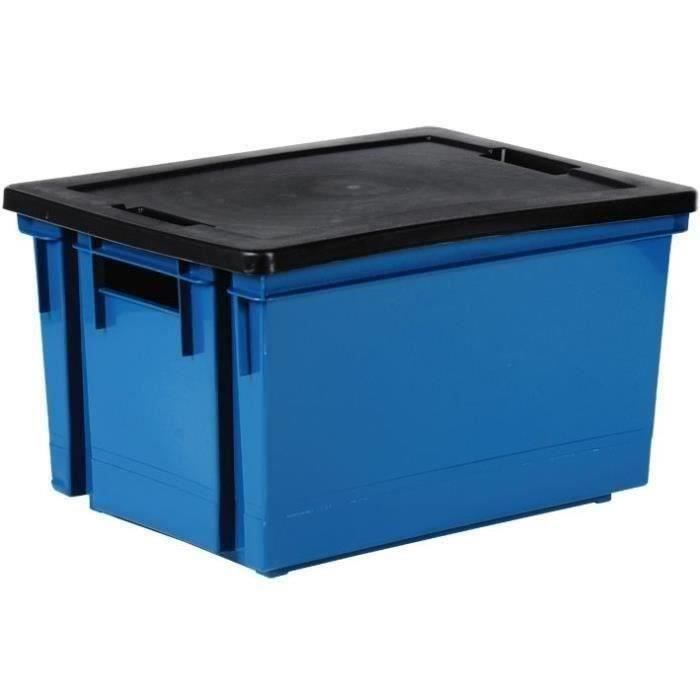 Bac de rangement avec couvercle en plastique - 10 L - bleu minéral et noir