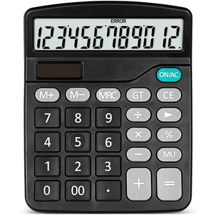 Calculatrice Bureau Colorée Grand écran 12 Chiffres - Boutons Ronds Rétro, Pile AAA Incluse