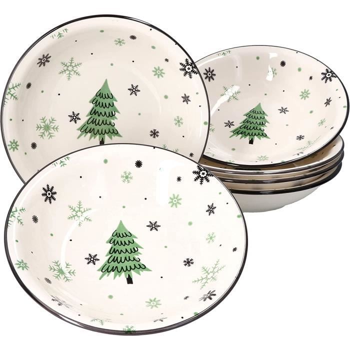 Assiettes Blanches MamboCat Lotta Lot De 6 Assiettes Creuses I 400 Ml I Assiettes Creuses Blanches En Porcelaine Pour 6 Personnes I Bol Pour Salade, Soupe, Céréales, Pâtes, Etc. I Vaisselle Chic