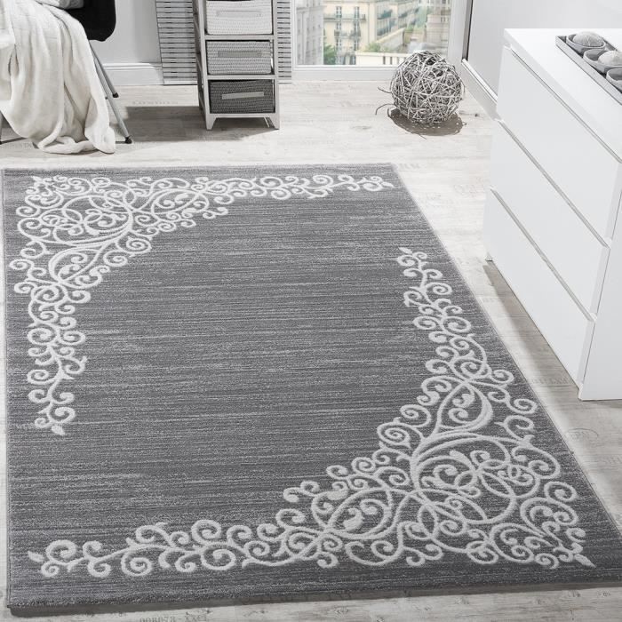 Tapis Design Avec Motif Floral Fil Scintillant Gris Blanc Anthracite