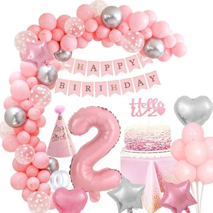 Decoration De Fete D Anniversaire Rose Fille 2 Ans Ballon Guirlande Banniere Gateau Topper Nappe Chapeau Fille Anniversaire Cdiscount Maison