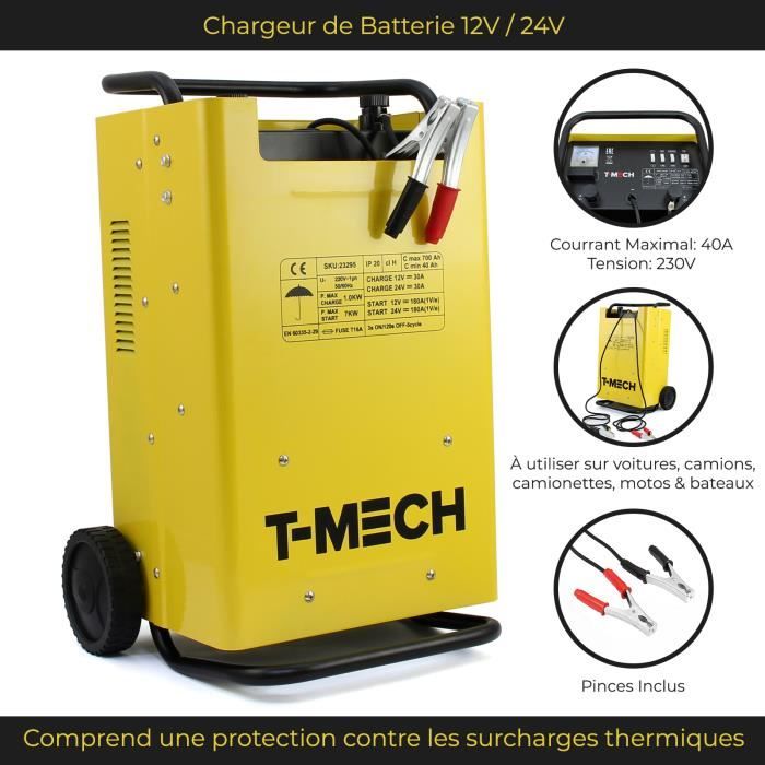 Chargeur et Démarreur de Batteries d’Automobiles 12/24Volts, Booster de Batteries Portable pour Véhicules