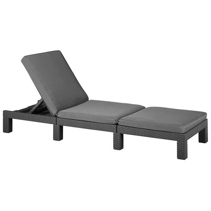 chaise longue sunlounger daytona - allibert by keter - graphite avec coussin gris - exotique - adulte