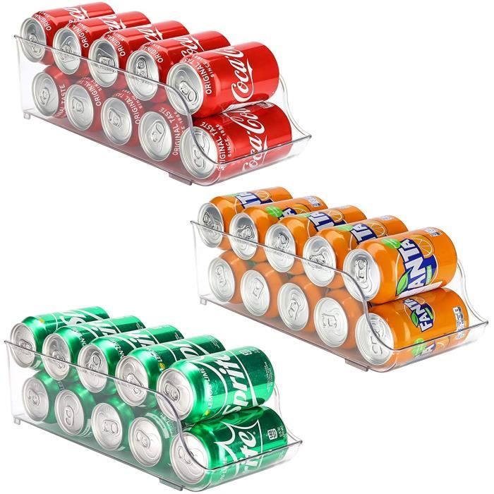 cadre métallique avec peinture de cuisson anti-corrosion support de canettes distributeur de soda peut contenir 10 canettes Organisateur de canette de soda à 2 étages pour réfrigérateur blanc