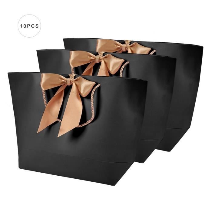 VINGVO Sacs-cadeaux en papier avec poignées 10 pcs Sac-Cadeaux Souvenir en Papier Noir Sac Emballage de Maquillage avec Poignée Or