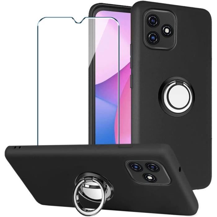 Coque Blackview Oscal C20 Cover+Verre trempé de +Anneau de Support Silicone Noir Gel TPU Souple Protection 6.09\