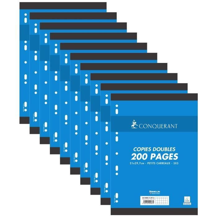 Lot De 2 Copies Doubles A4 Petits Carreaux - 200 Pages - Grammage 70 G - Perforées 9 Trous - Fabriqué En France - 8
