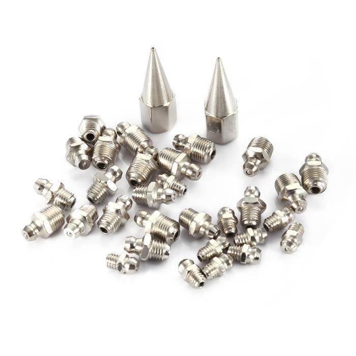 Kit 32 Pièces Raccords Graisse Hydraulique M6/M8/M10 - Embouts Pistolet Graisseur Zerk Laiton