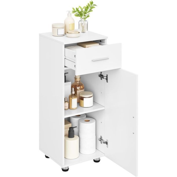 EUGAD Meuble Salle de Bain 30x30x80cm - Meuble d’appoint - Placard de Rangement- Blanc