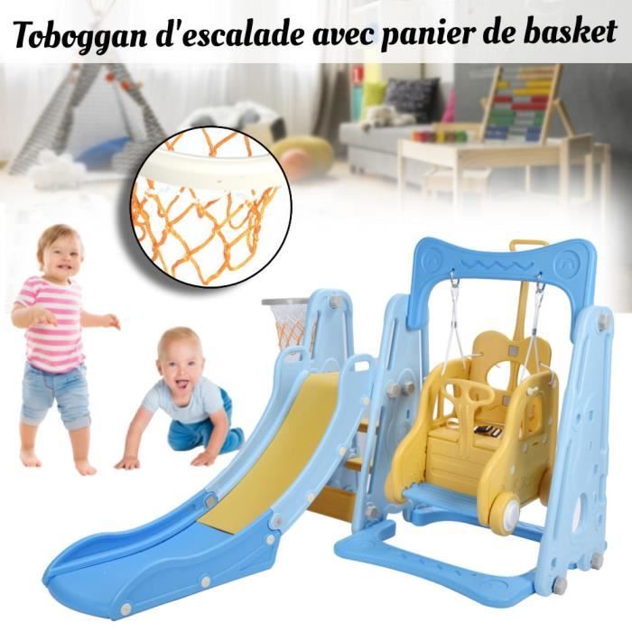 LIU Portique Enfant Toboggan et balançoire avec Panier de BasketBall