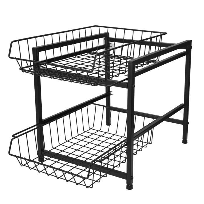 Organisateur Coulissant Sous Évier – Panier Extractible Acier Carbone Avec Adhésif Puissant – Rangement Cuisine Salle De Bain Gain De Place