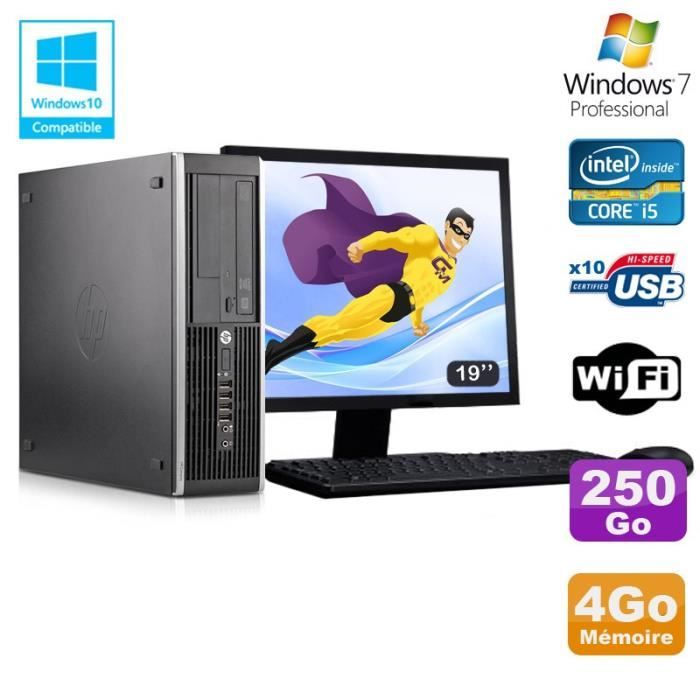 Lot PC HP Elite 8300 SFF I5-3470 3.2GHz 4Go 250Go Graveur Wifi W7 + Ecran 19