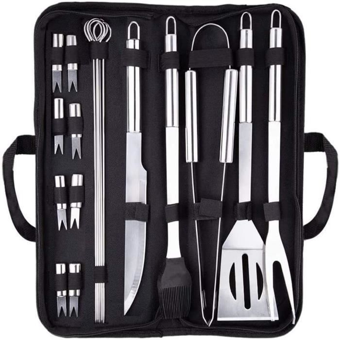 Leytn® 18pcs Ustensiles Barbecue Kit Barbecue BBQ Acier Inoxydable Set Outils barbecue BBQ avec Pince Brochettes Fourchette