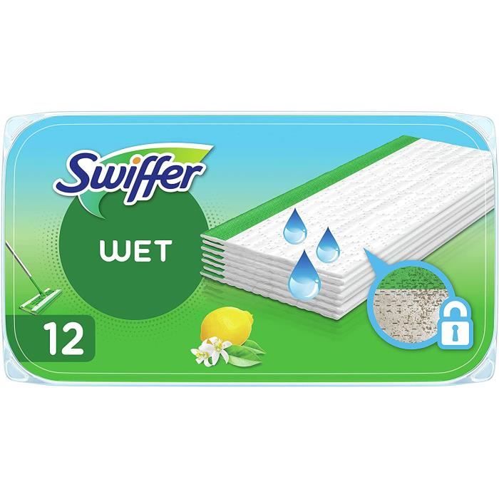 Lingettes Humides Swiffer - 12 Recharges - Pour Balai Swiffer - Nettoyage Sols Et Poussière