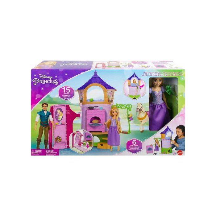 Coffret Grande Tour de Raiponce - Poupée Mannequin Disney Princesse Raiponce - 15 Pieces - Set Jouet Fille Et Une Carte Animal