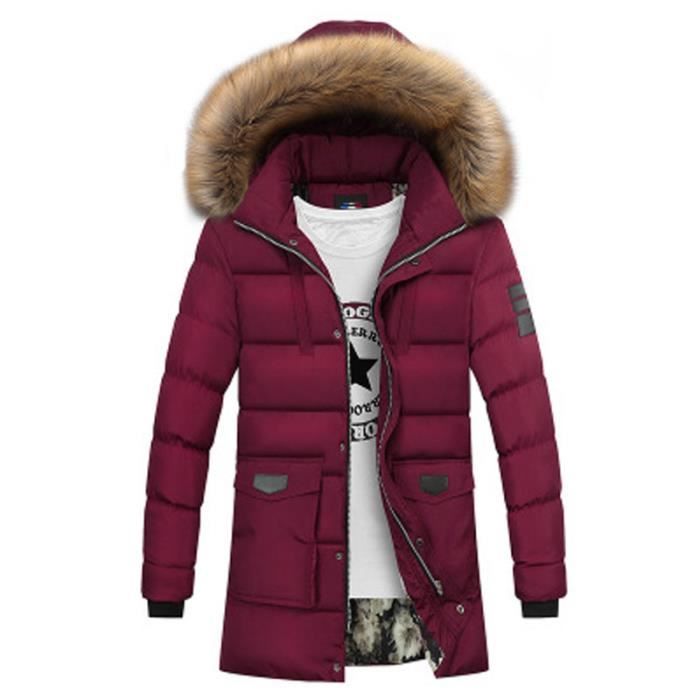 Veste homme Couleur unie epaississement d hiver Capuche a col en fourrure Veste Moyen et long chaud Veste homme Nouveau style Rouge Rouge Rouge Cdiscount Pret a Porter