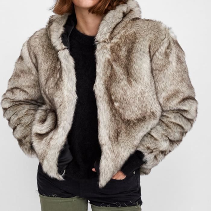 Manteau femme court fourrure fausse manteau capuche l gant